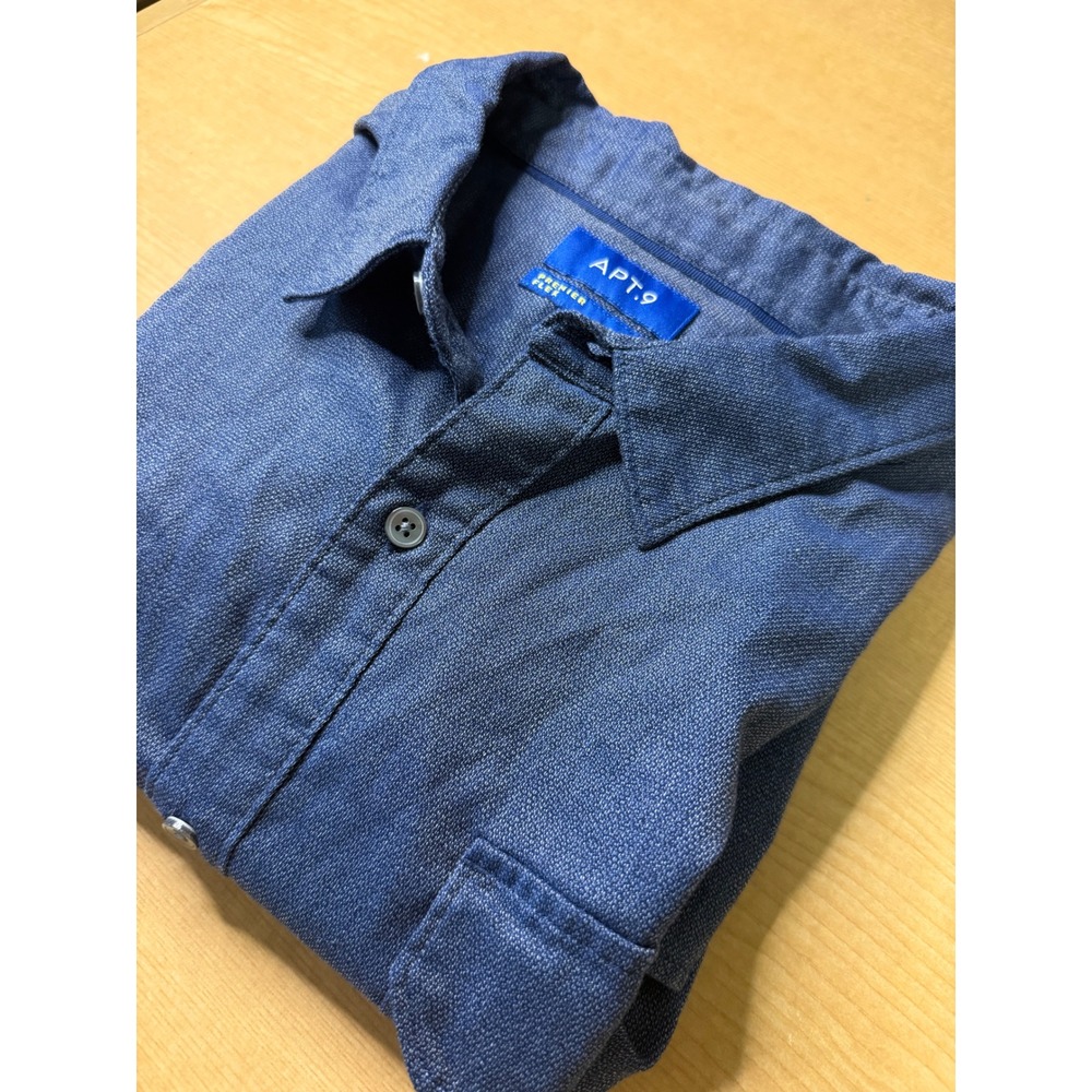 Apt 9 Premier Flex Mens XXL Slim Fit Blue Long Sleeve Button Down Shirt Pockets